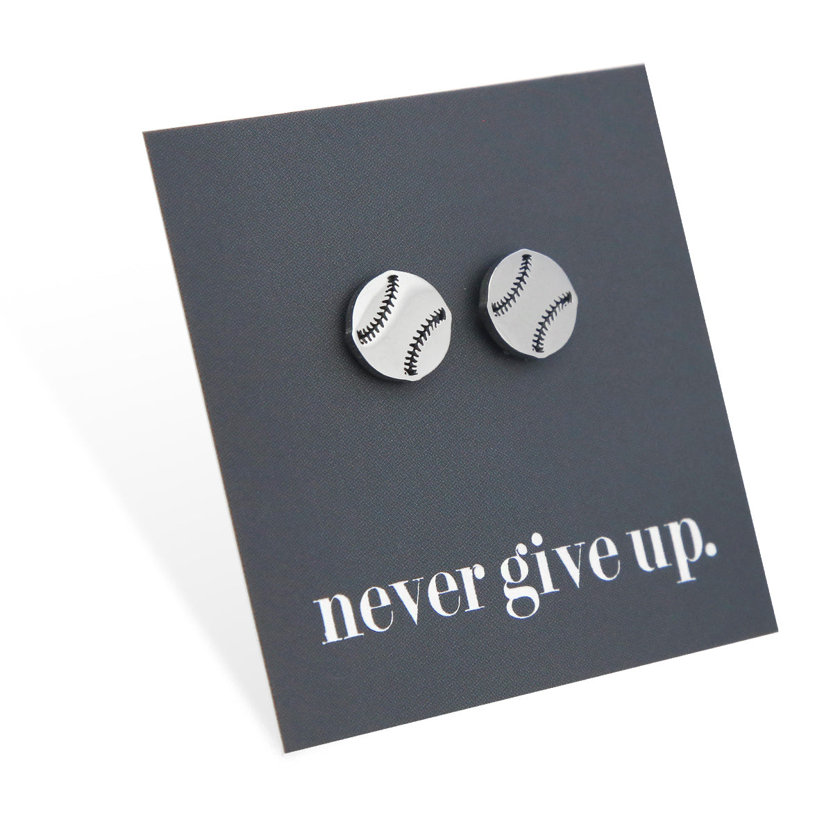 Stainless Steel Earring Studs - Never Give Up - SOFTBALL / BASEBALL