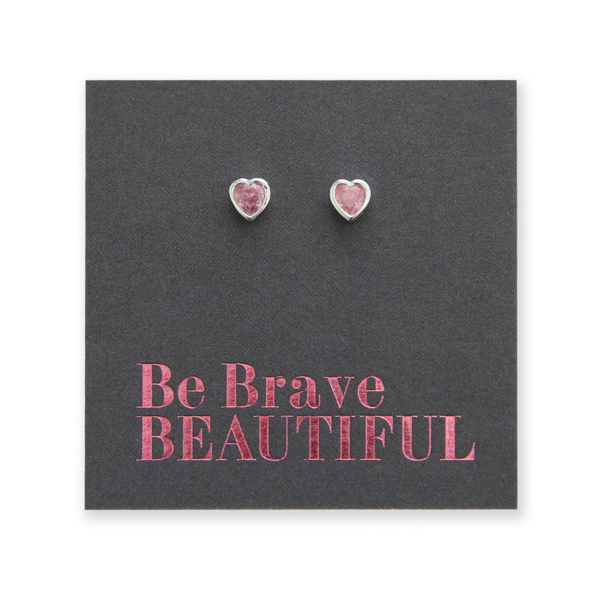 PINK COLLECTION - Pale Pink Hearts - Sterling Silver Studs + CZ crystal - Be Brave Beautiful (2414-R)