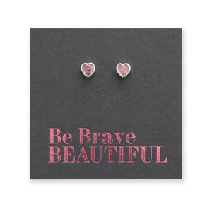 PINK COLLECTION - Pale Pink Hearts with CZ crystal - Sterling Silver - Be Brave Beautiful (2414-R)