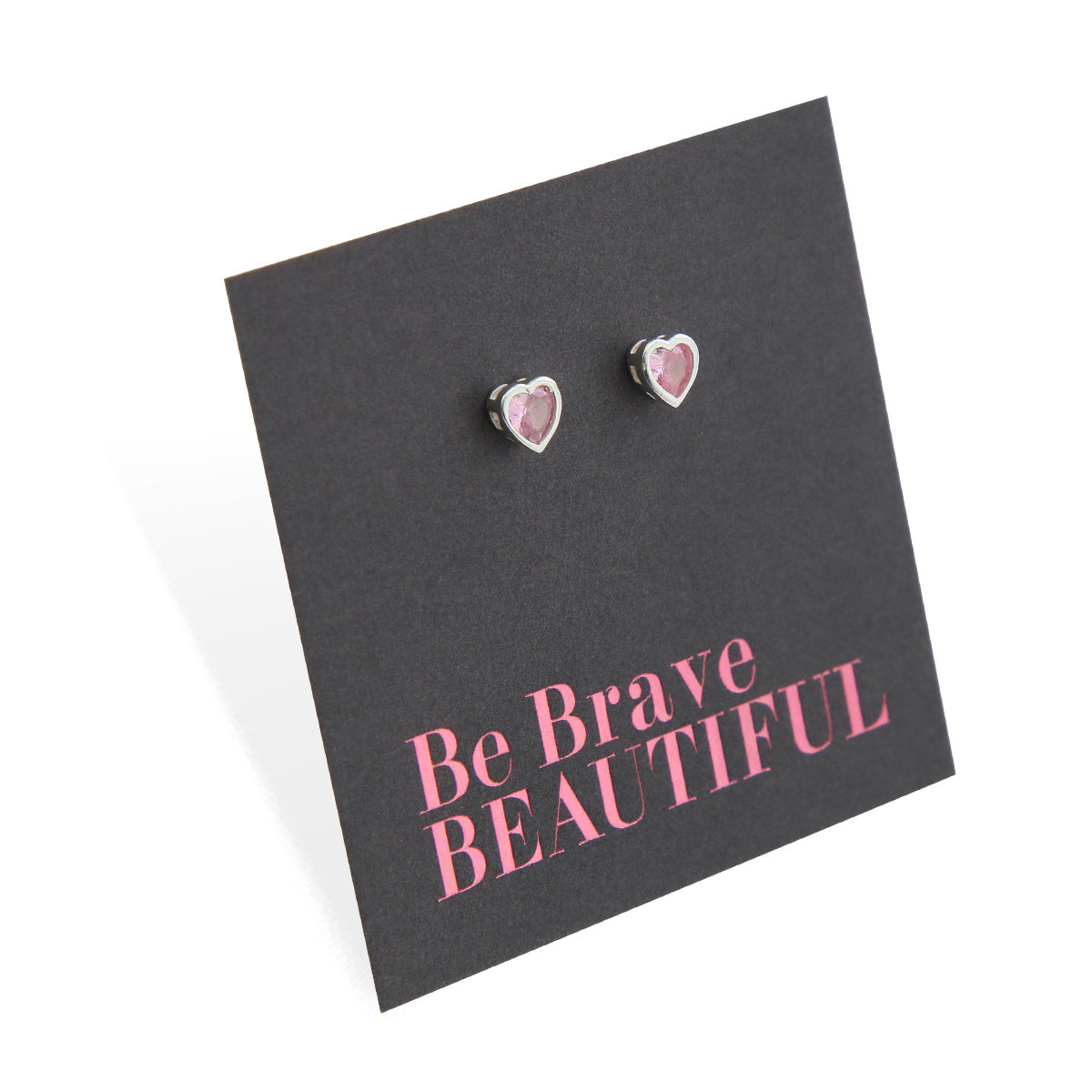 PINK COLLECTION - Pale Pink Hearts - Sterling Silver Studs + CZ crystal - Be Brave Beautiful (2414-R)