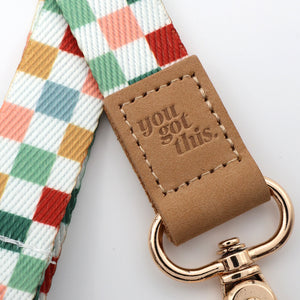 Keychain with 'you got this.' leather tag on a checkered strap
