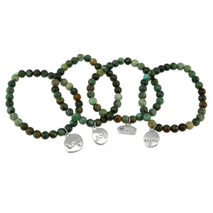 Christmas Bracelet  - Moss Green Agate 6mm Bead Bracelet with Silver Word Charm