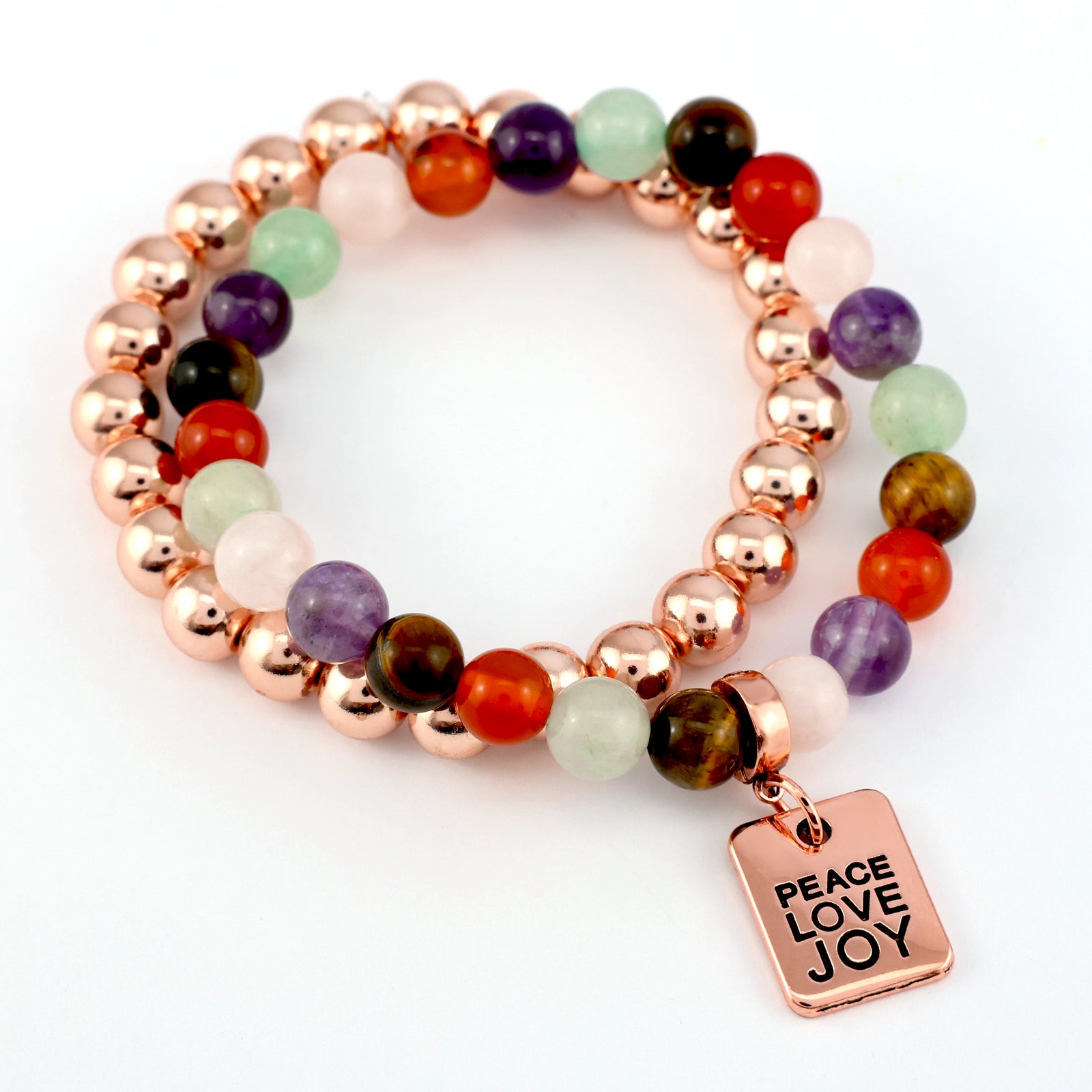 FESTIVE Bracelet Duo - Rose Gold PEACE LOVE JOY - 8mm Bracelet (11832)