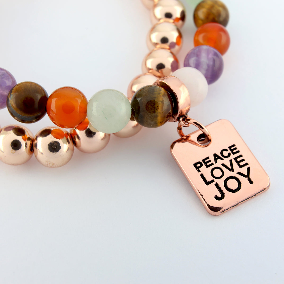 FESTIVE Bracelet Duo - Rose Gold PEACE LOVE JOY - 8mm Bracelet (11832)
