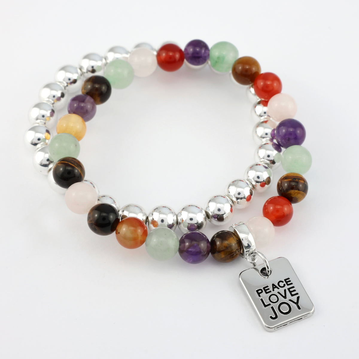 FESTIVE Bracelet Duo - Silver PEACE LOVE JOY - 8mm Bracelet (11422)