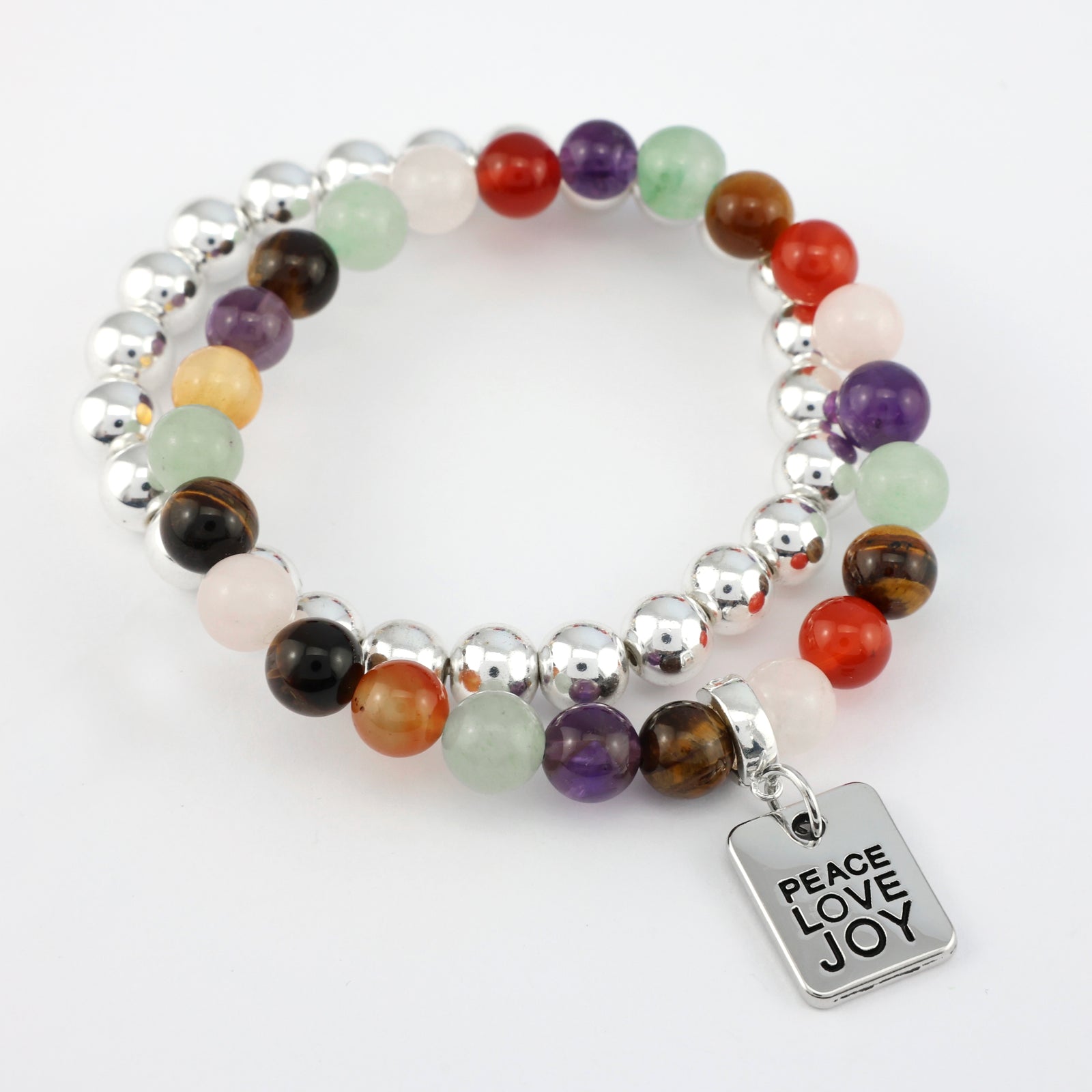 FESTIVE Bracelet Duo - Silver PEACE LOVE JOY - 8mm Bracelet (11422)