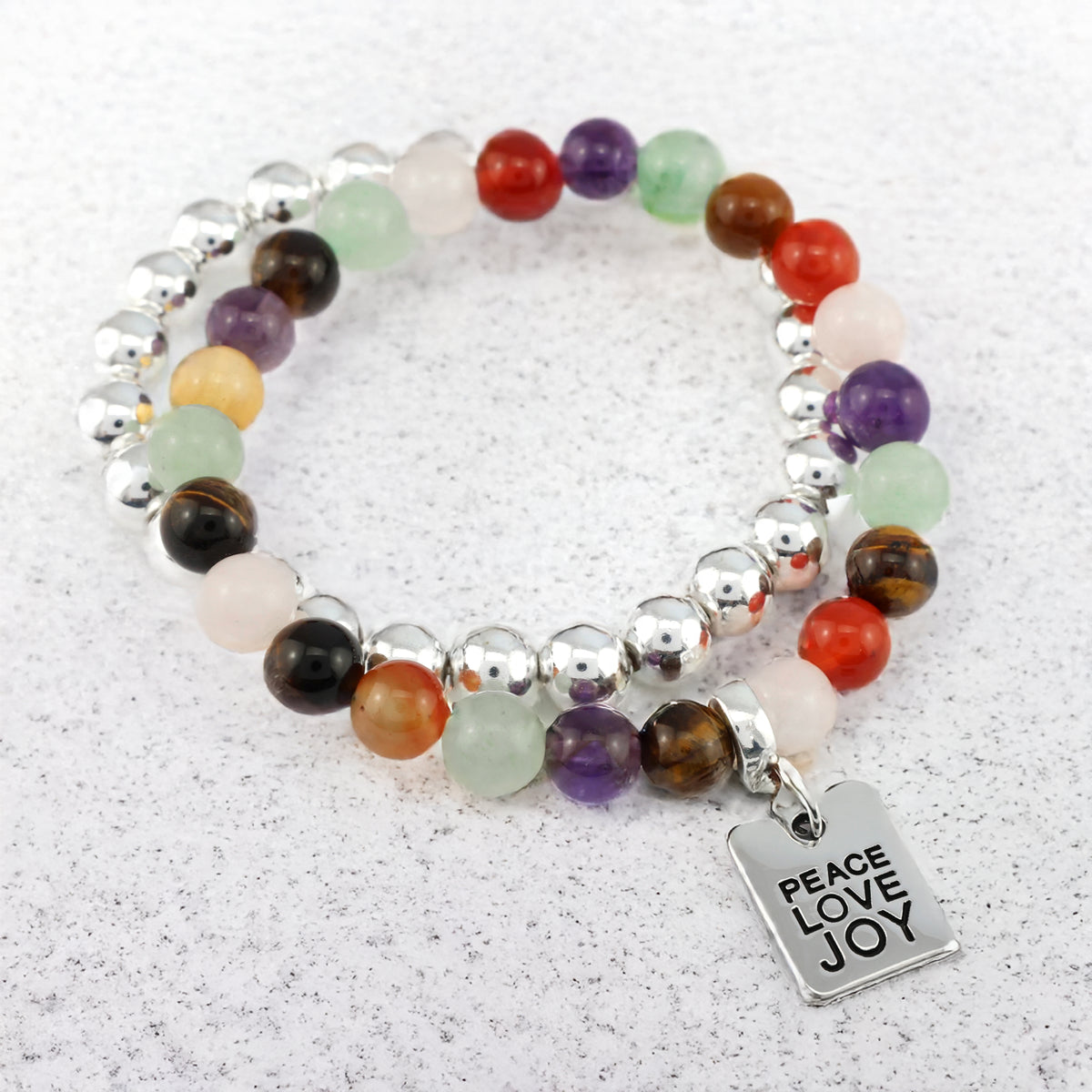 FESTIVE Bracelet Duo - Silver PEACE LOVE JOY - 8mm Bracelet (11422)