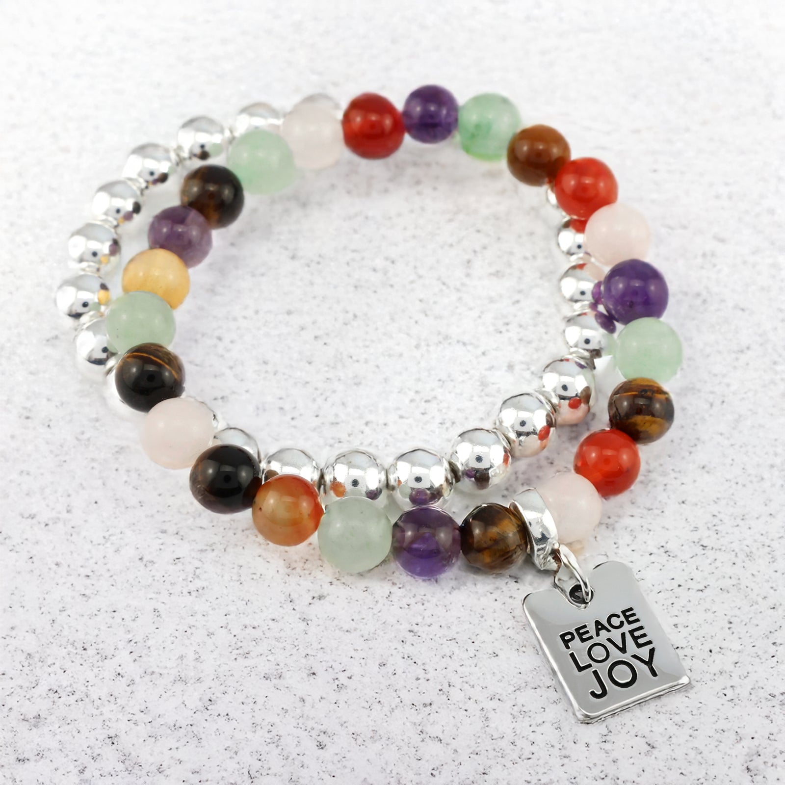 FESTIVE Bracelet Duo - Silver PEACE LOVE JOY - 8mm Bracelet (11422)