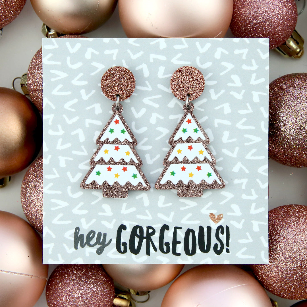 Acrylic Statement Dangles - Hey Gorgeous - Glitter Christmas Tree (8702)