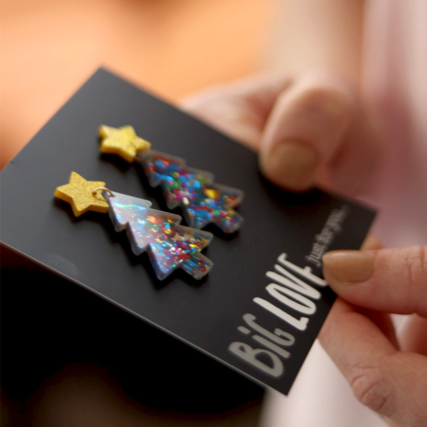 Acrylic & Resin Dangles - 'Big Love Just For You' - Rainbow Sparkle Christmas Tree (9406)