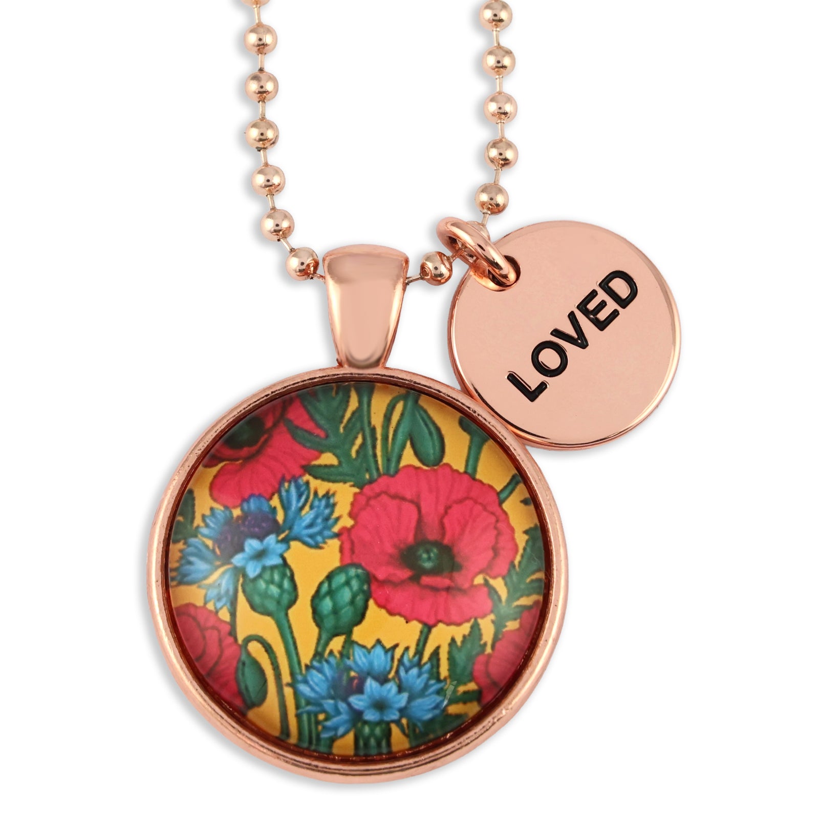 Poppies Collection | Rose Gold 'Loved' Necklace - Cornflowers + Poppies