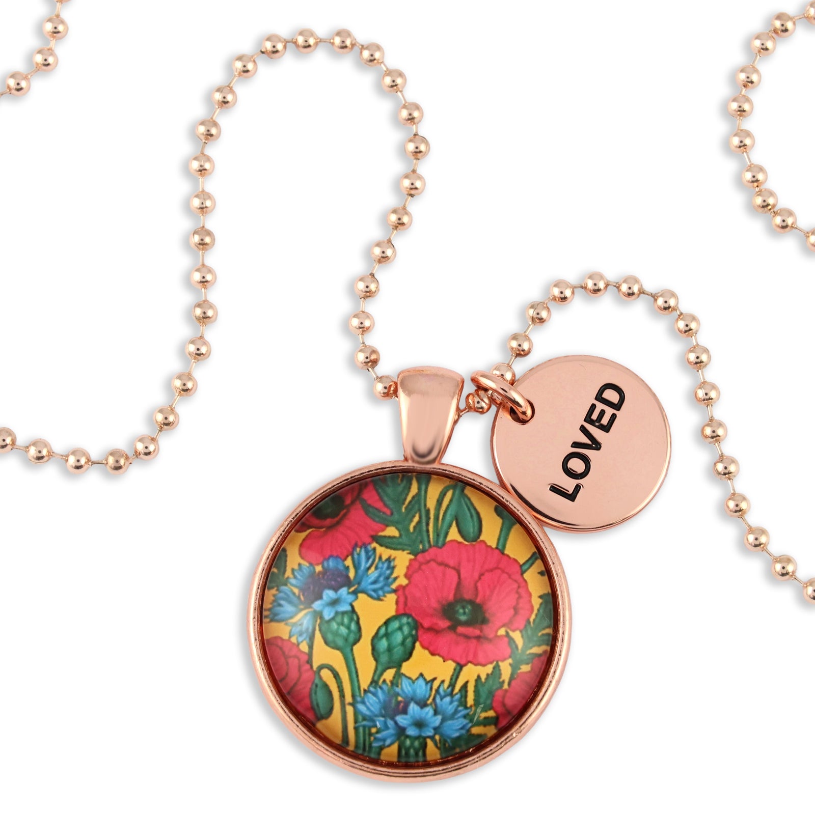 Poppies Collection | Rose Gold 'Loved' Necklace - Cornflowers + Poppies