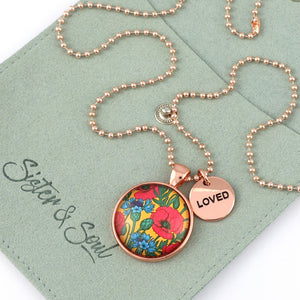 Rose Gold 'Loved' Necklace - Cornflowers & Poppies