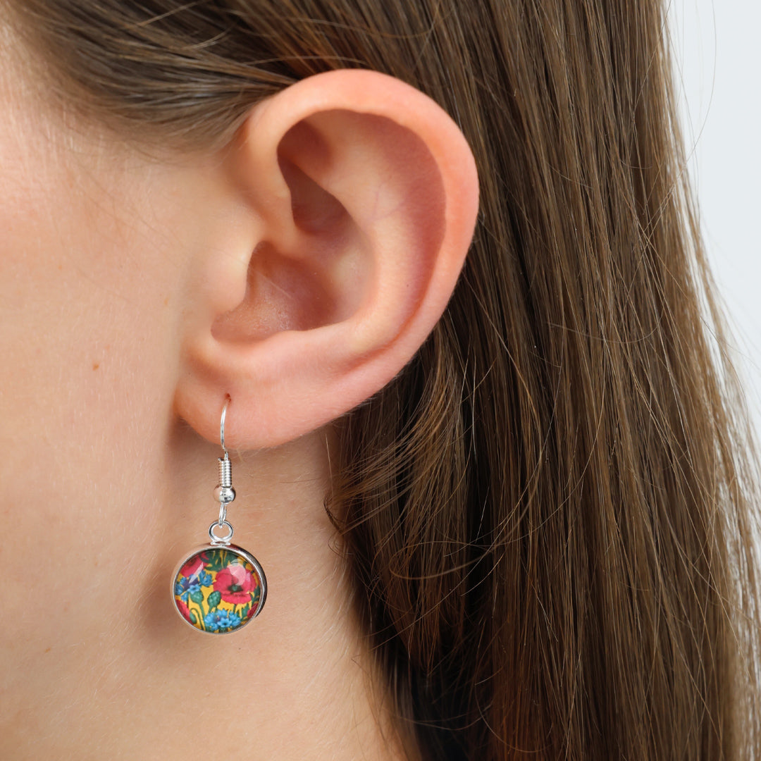 Bright Silver 'Love Just For You' 12mm Circle Dangles - Cornflowers & Poppies
