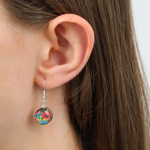 Bright Silver 'Love Just For You' 12mm Circle Dangles - Cornflowers & Poppies