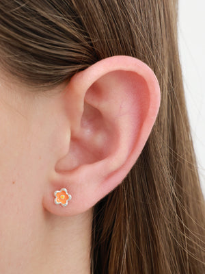 Worthy Beautiful Brave Sterling Silver Stud Earrings - Tiny Orange Flower Buds