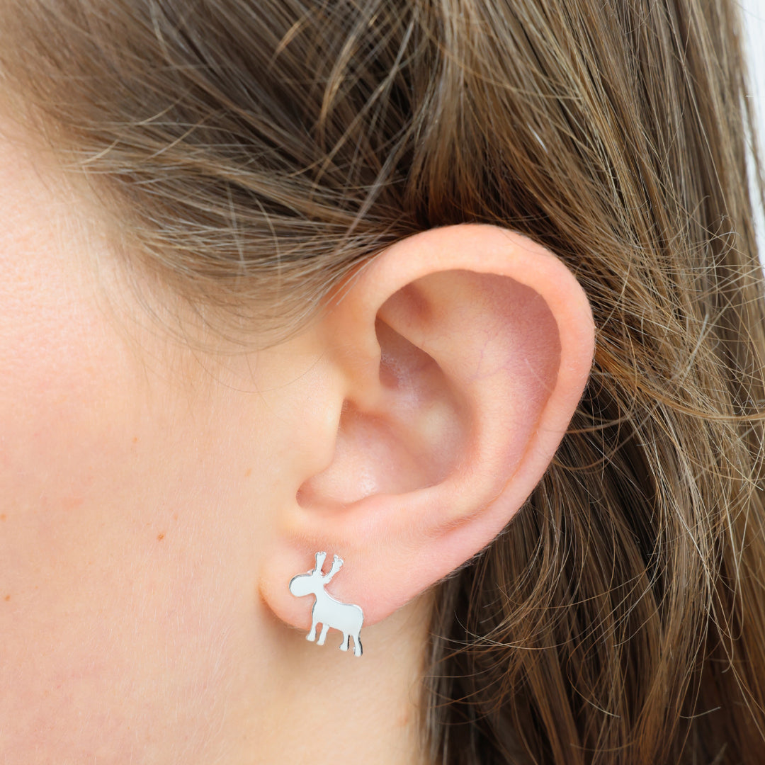 Laughing All The Way - Reindeer & Snowflake Earring Studs - Rose Gold (8516)
