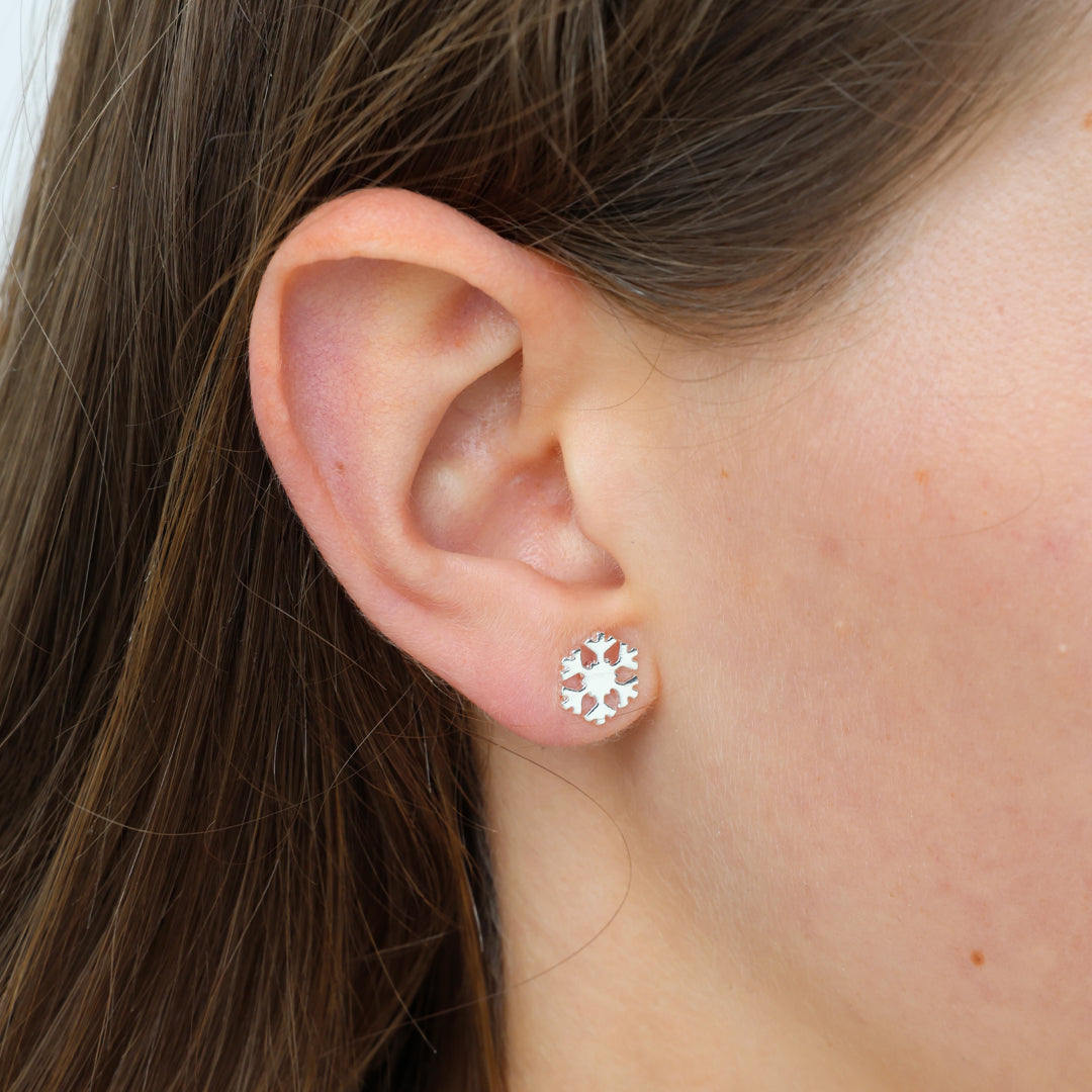 Laughing All The Way - Reindeer & Snowflake Earring Studs - Rose Gold (8516)