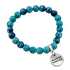 Stone Bracelet - Cyan & Navy Patch Agate Stone 8mm Beads - with Silver Word Charms