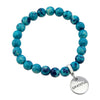 Stone Bracelet - Cyan & Navy Patch Agate Stone 8mm Beads - with Silver Word Charms