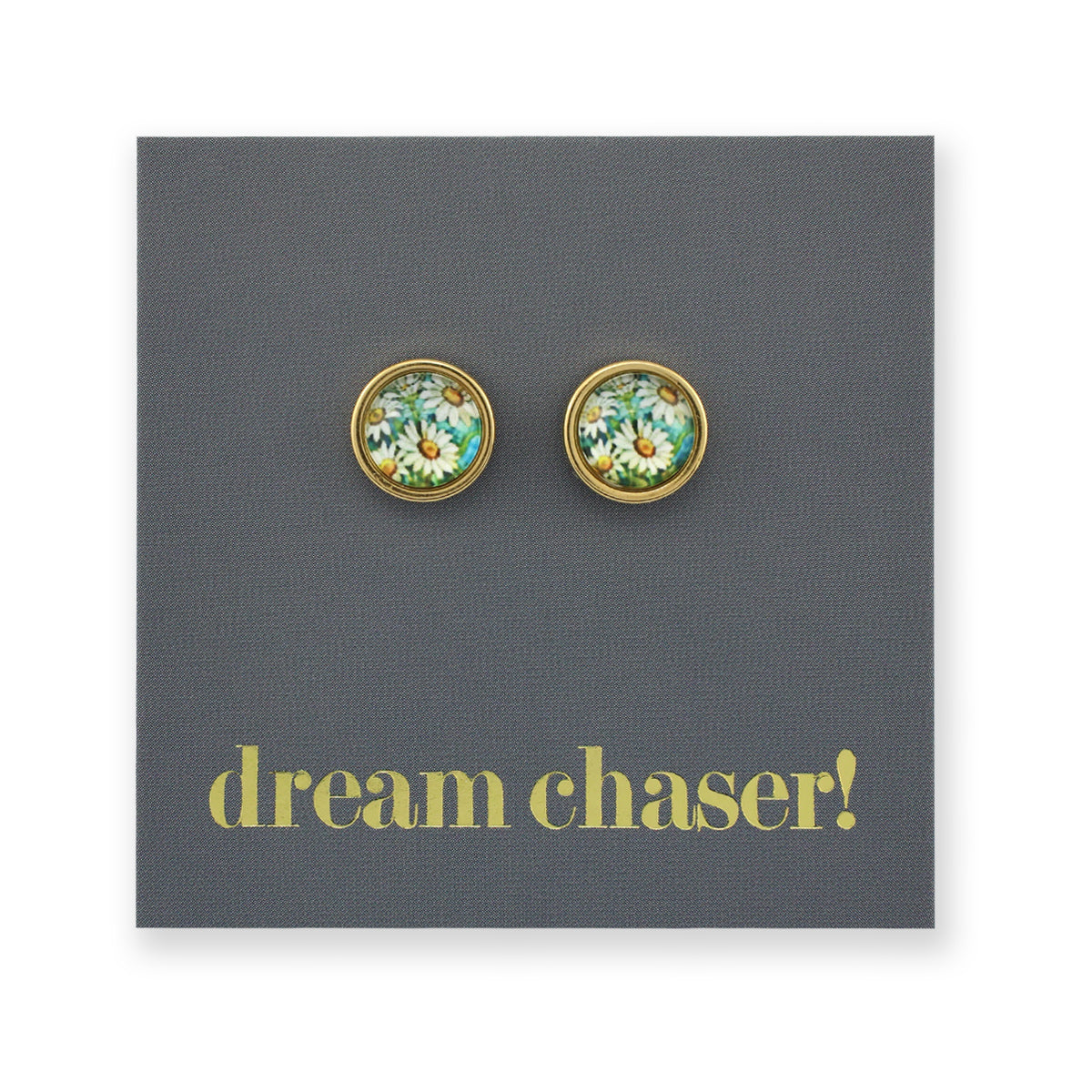 FLORAL WONDERS - Dream Chaser! - 8mm Stainless Steel Circle Studs Gold- DAISY WINDOW  (9906-R)