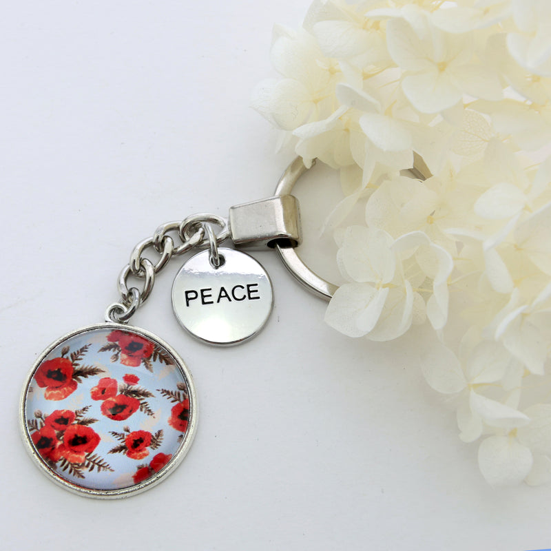 POPPIES Collection - Vintage Silver 'PEACE' Keyring - Dawn (10232)