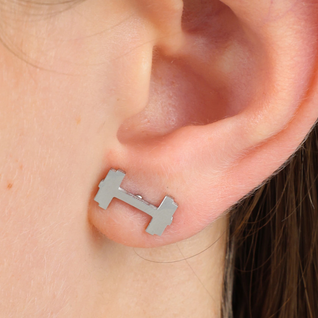 Stainless Steel Earring Studs - Strong & Courageous - DUMBBELLS