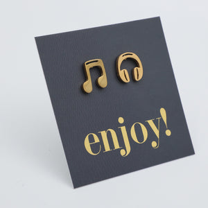 Stainless Steel Earring Studs - Enjoy -  MUSIC & HEADPHONES