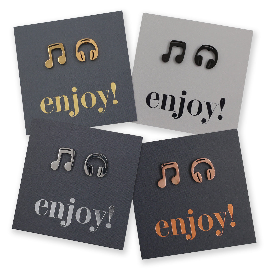Stainless Steel Earring Studs - Enjoy -  MUSIC & HEADPHONES