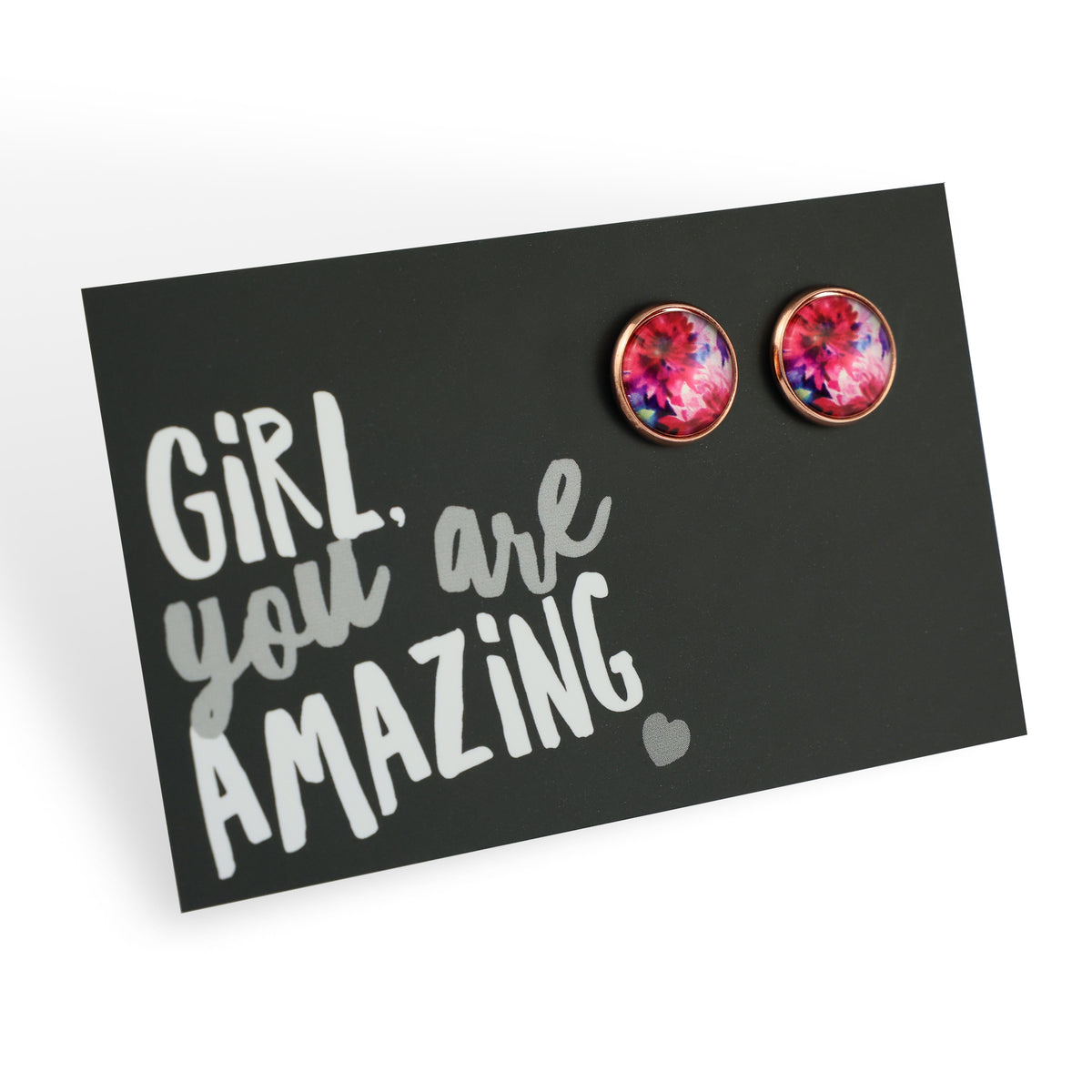 PINK COLLECTION - Girl You Are Amazing - Rose Gold 12mm Circle Studs - Evie (11121)