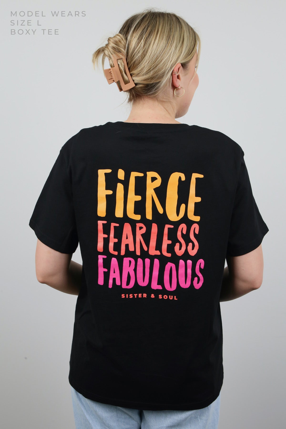 FIERCE FEARLESS FABULOUS - Black Boxy Tee - Colourful Print