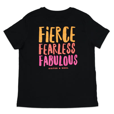 FIERCE FEARLESS FABULOUS - Black Boxy Tee - Colourful Print