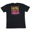 FIERCE FEARLESS FABULOUS  - Plus Size Long Boxy Tee - Black with Colourful Print