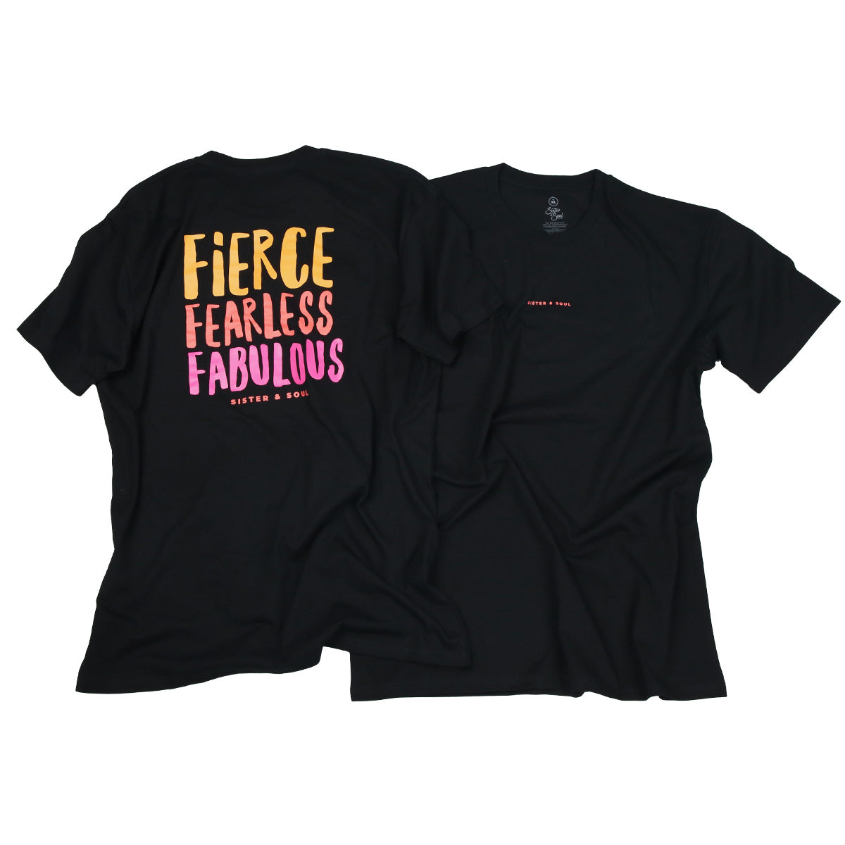 FIERCE FEARLESS FABULOUS  - Plus Size Long Boxy Tee - Black with Colourful Print
