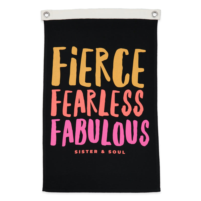 FIERCE FEARLESS FABULOUS - Canvas Flag - Charcoal With Eyelets