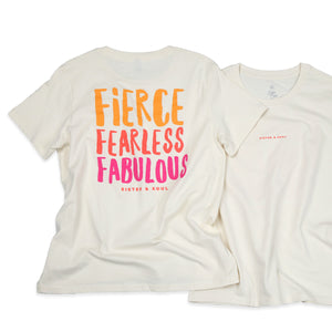 FIERCE FEARLESS FABULOUS - ECRU Boxy Tee - Colourful Print
