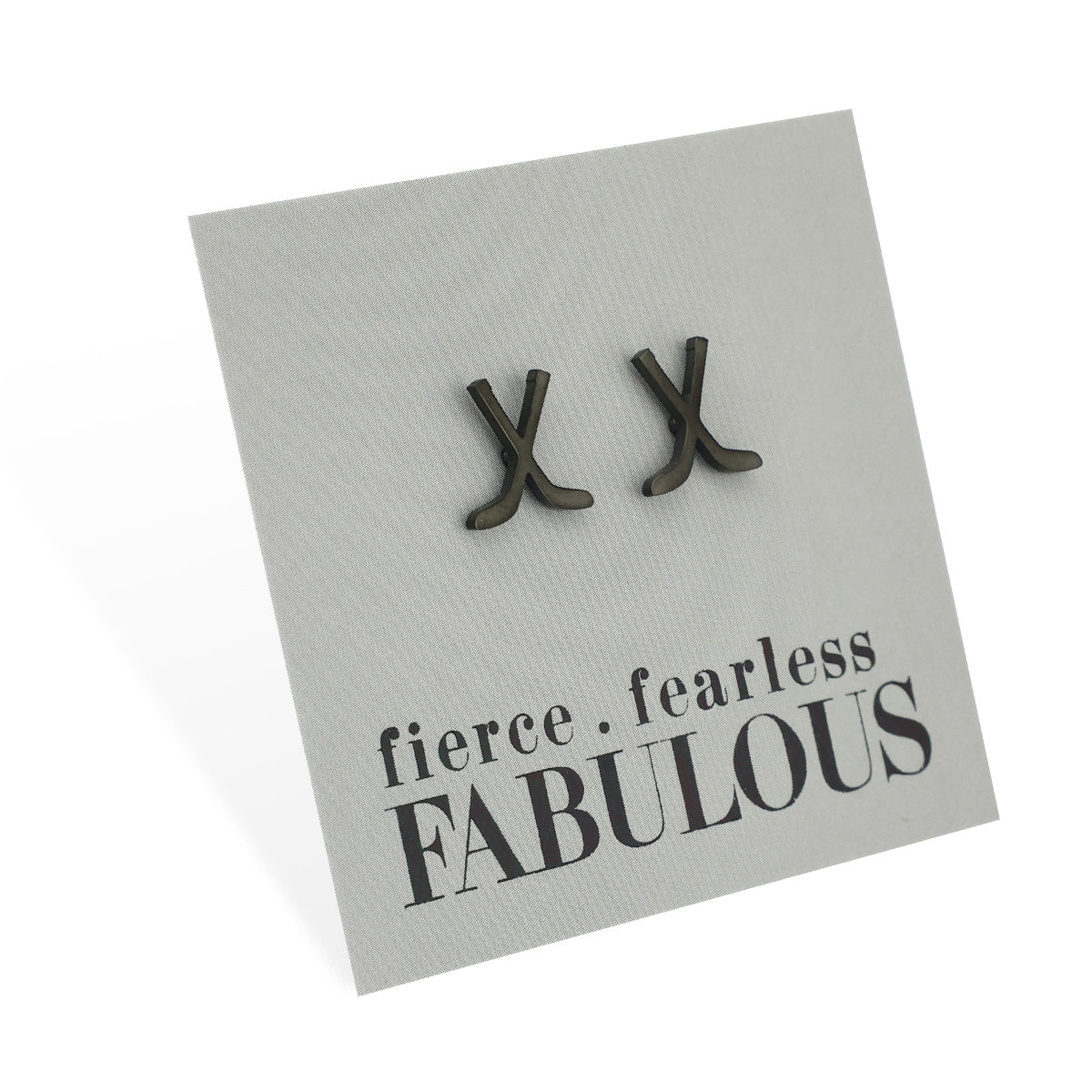 Stainless Steel Earring Studs - Fierce Fearless Fabulous - ICE HOCKEY STICKS