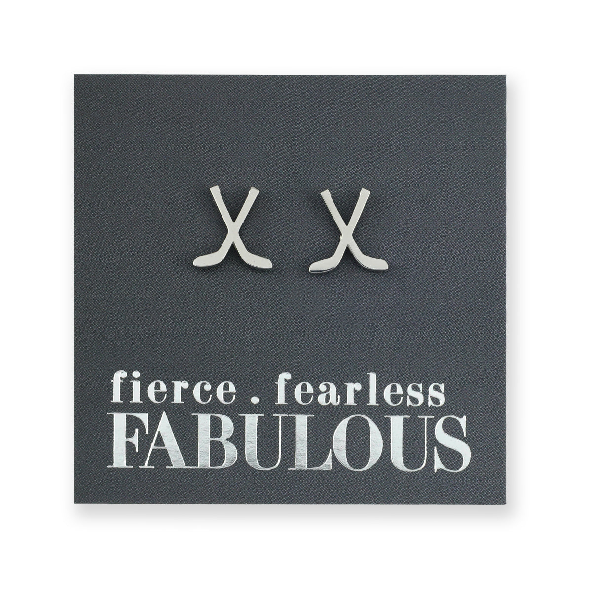 Stainless Steel Earring Studs - Fierce Fearless Fabulous - ICE HOCKEY STICKS