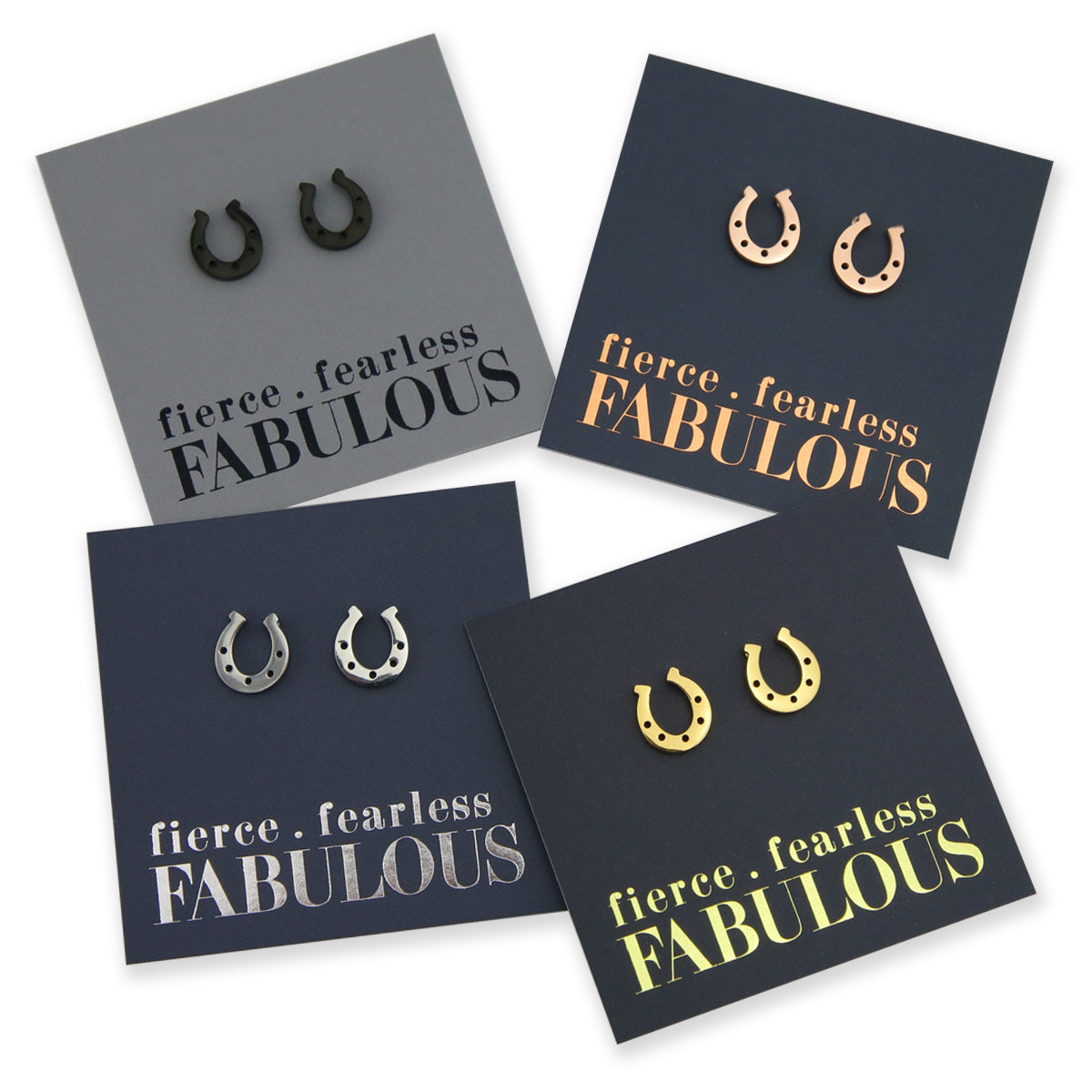Stainless Steel Earring Studs - Fierce Fearless Fabulous - HORSESHOE