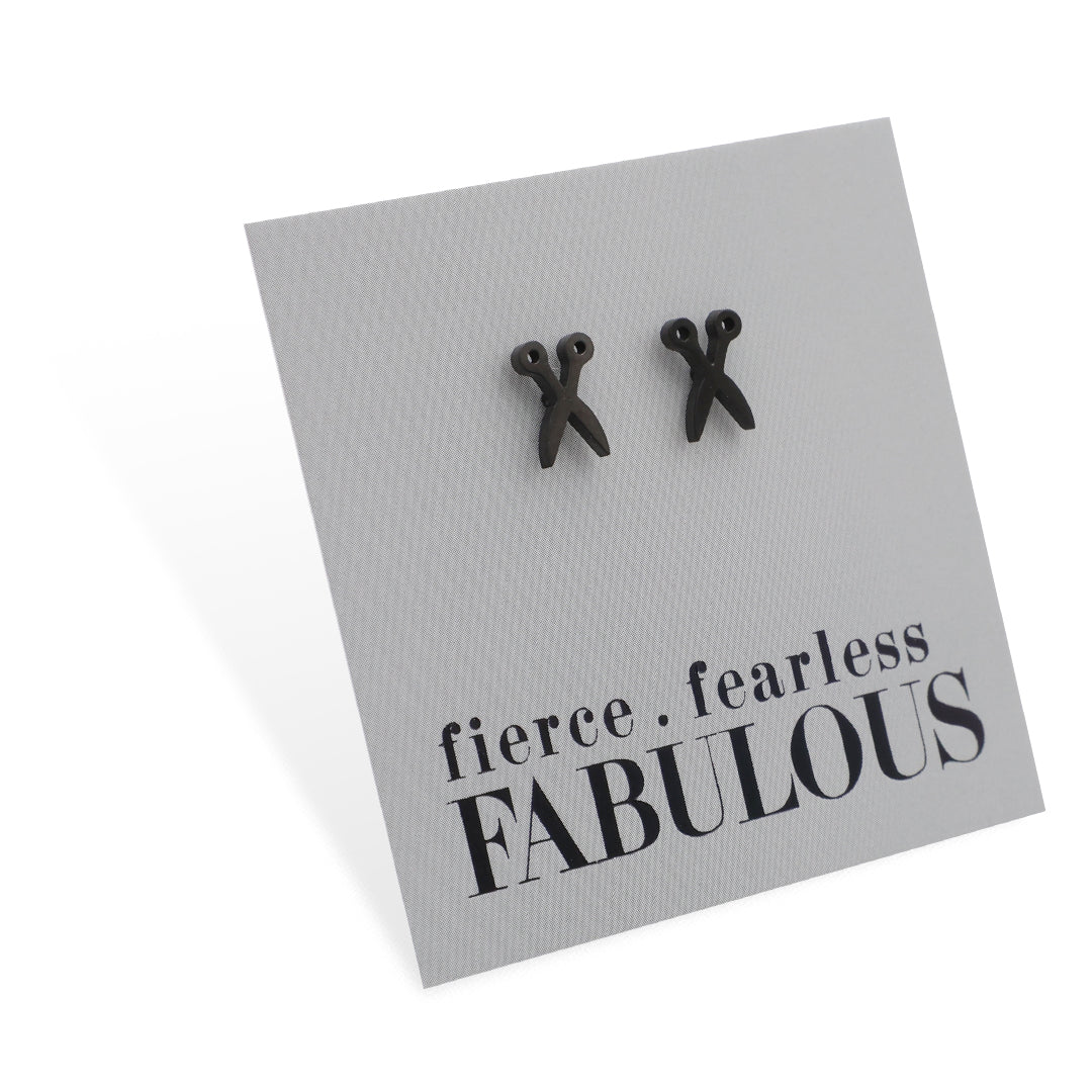 Stainless Steel Earring Studs - Fierce Fearless Fabulous - SCISSORS