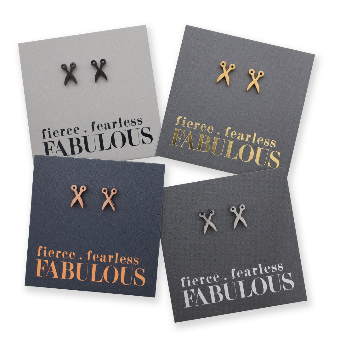 Stainless Steel Earring Studs - Fierce Fearless Fabulous - SCISSORS