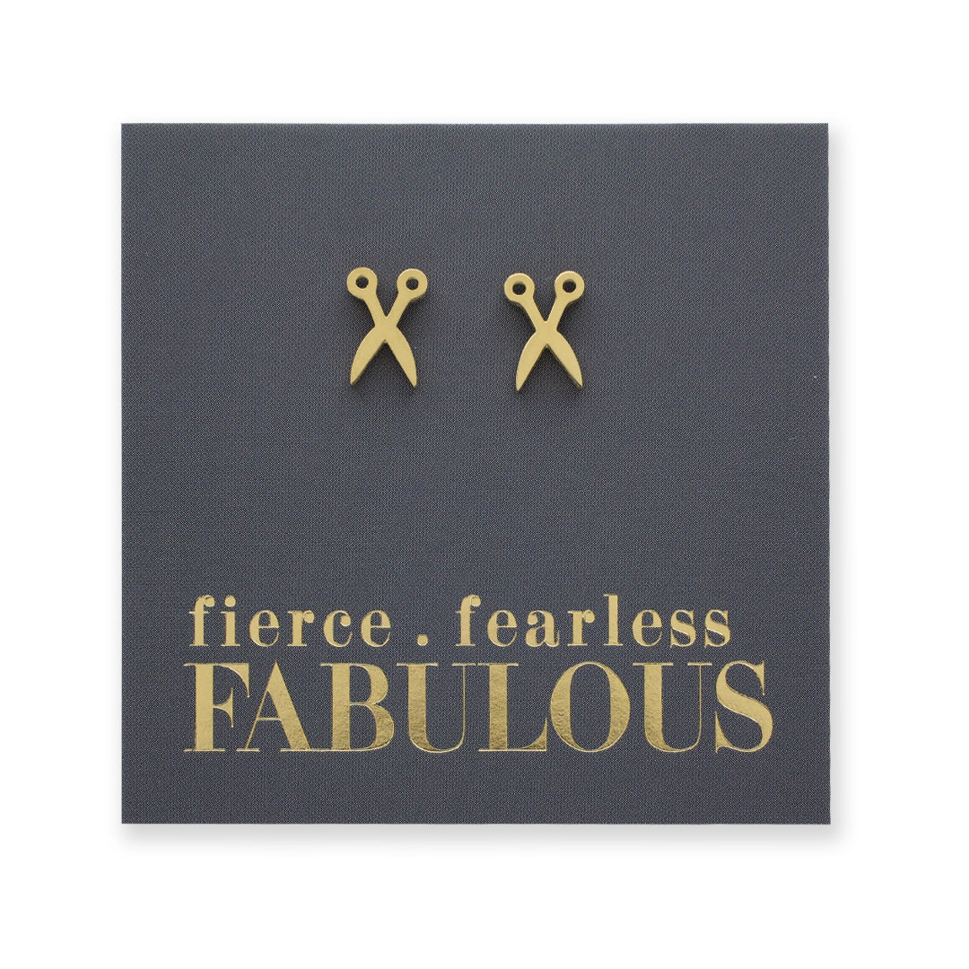 Stainless Steel Earring Studs - Fierce Fearless Fabulous - SCISSORS