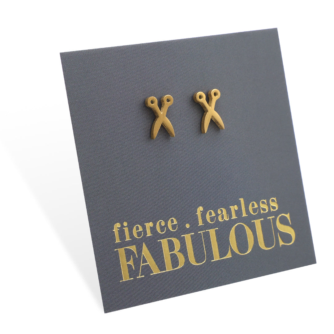 Stainless Steel Earring Studs - Fierce Fearless Fabulous - SCISSORS