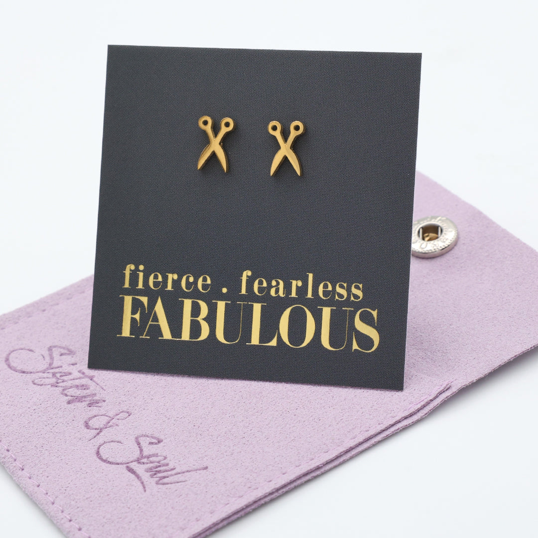 Stainless Steel Earring Studs - Fierce Fearless Fabulous - SCISSORS