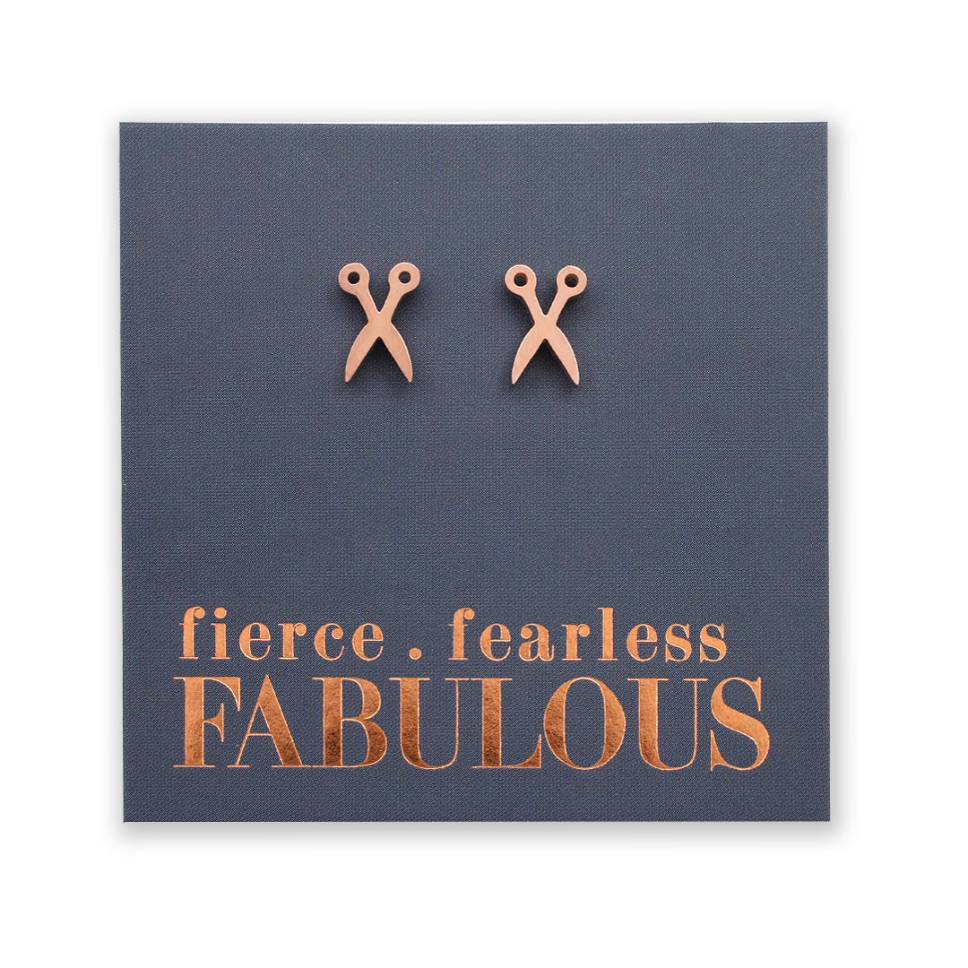 Stainless Steel Earring Studs - Fierce Fearless Fabulous - SCISSORS