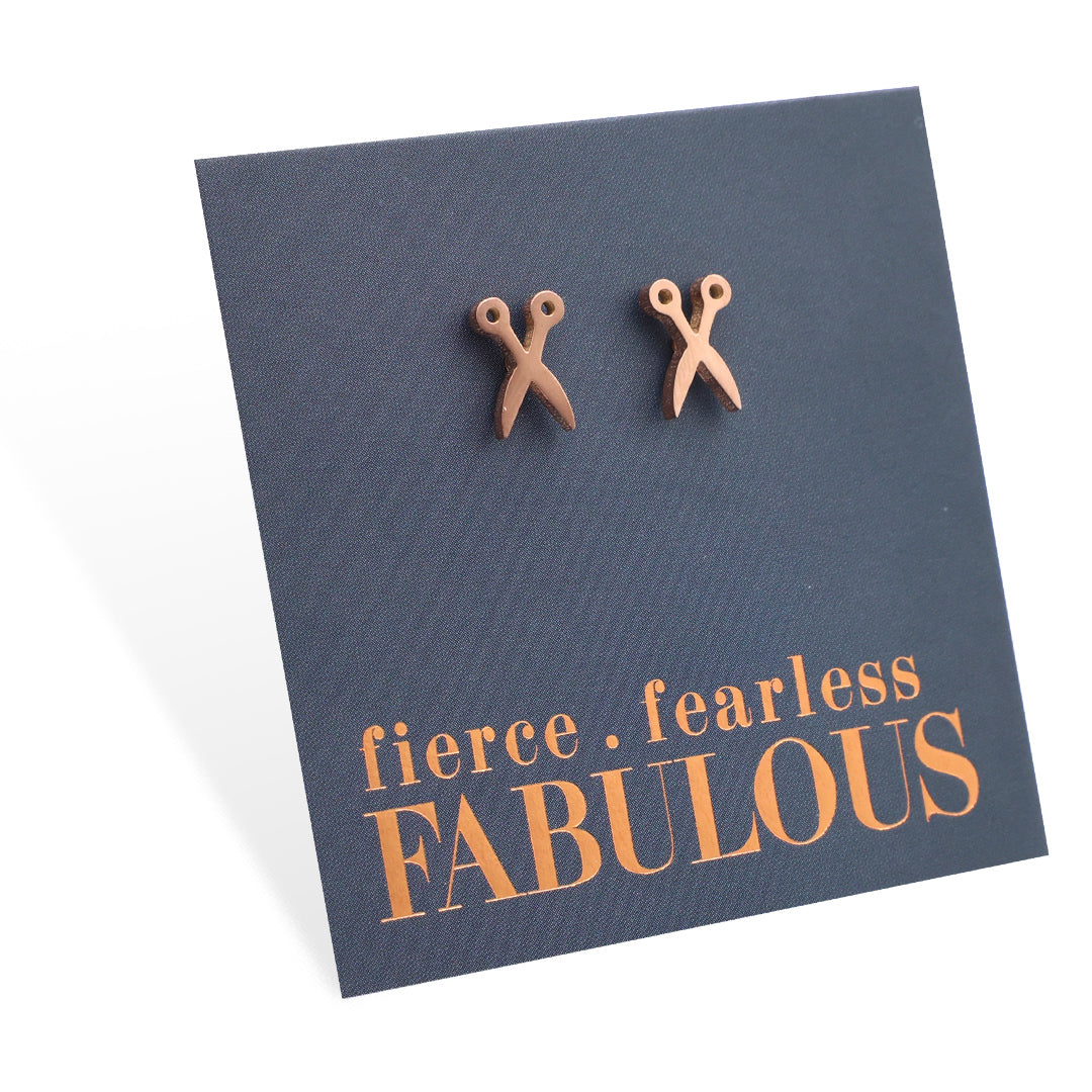 Stainless Steel Earring Studs - Fierce Fearless Fabulous - SCISSORS
