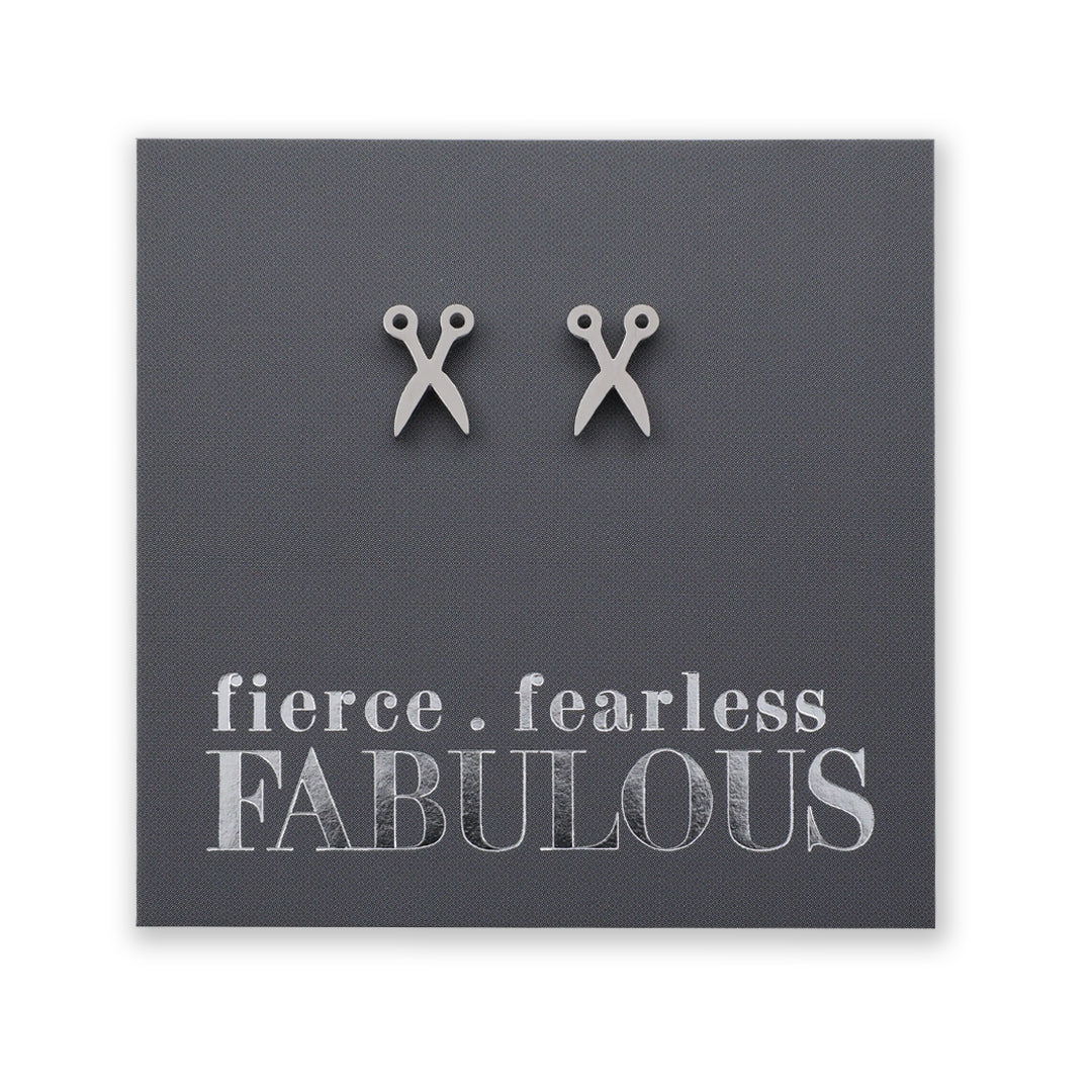 Stainless Steel Earring Studs - Fierce Fearless Fabulous - SCISSORS