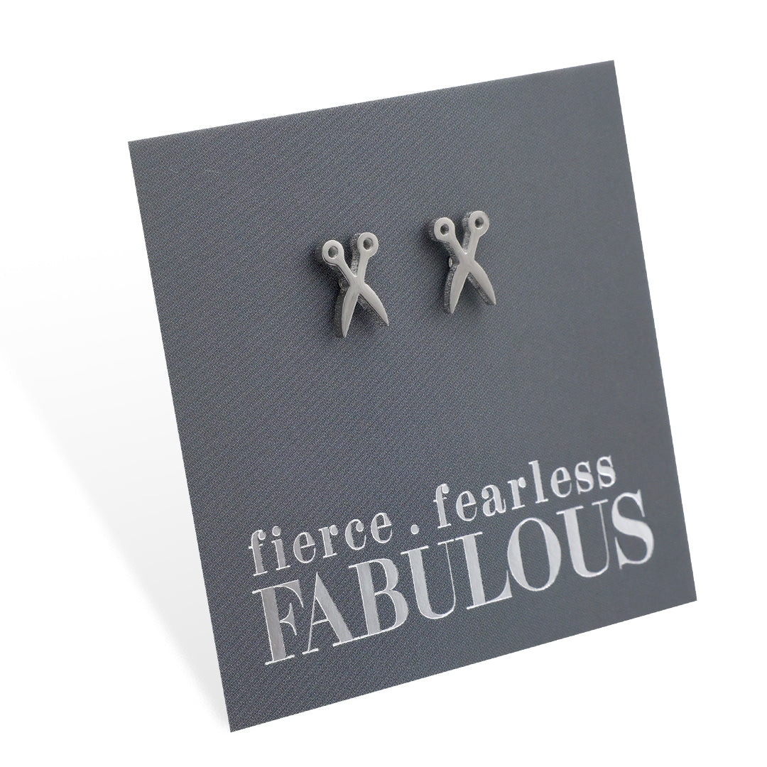 Stainless Steel Earring Studs - Fierce Fearless Fabulous - SCISSORS