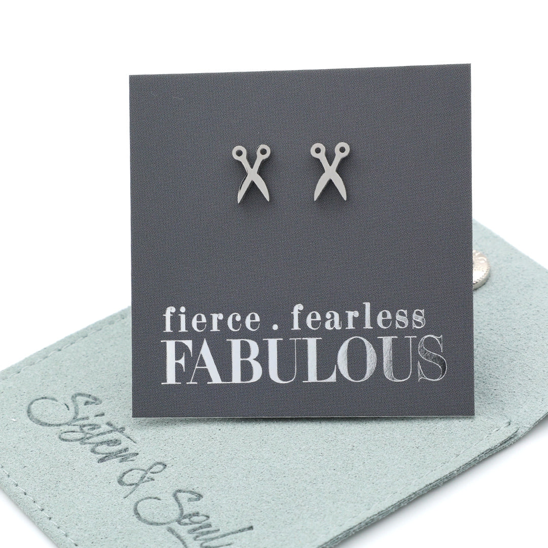 Stainless Steel Earring Studs - Fierce Fearless Fabulous - SCISSORS
