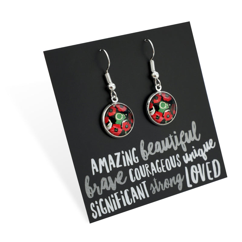 POPPIES Collection - Amazing Beautiful Brave - Bright Silver Dangle Earrings - Flanders (12332)